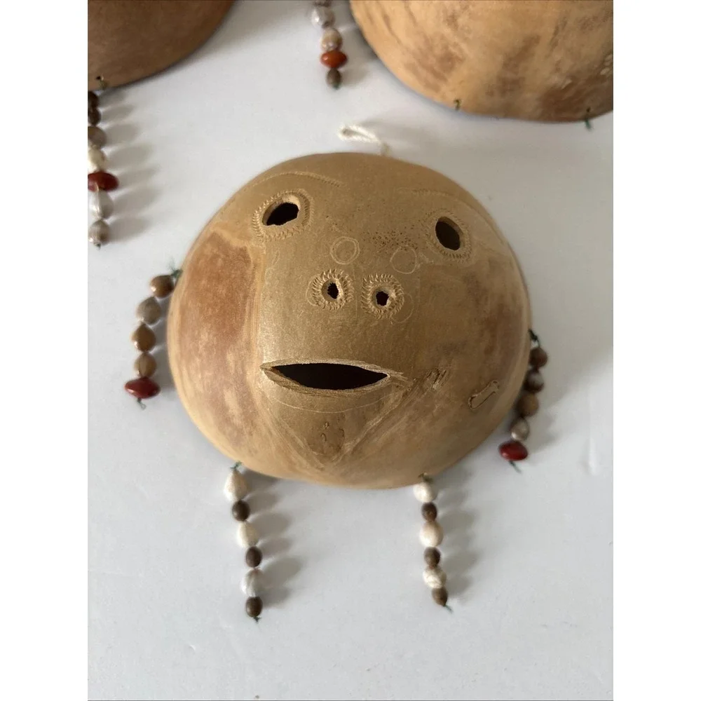 Vintage Mexican Carved Gourd Mask Folk Art Hand Made Lot of 3